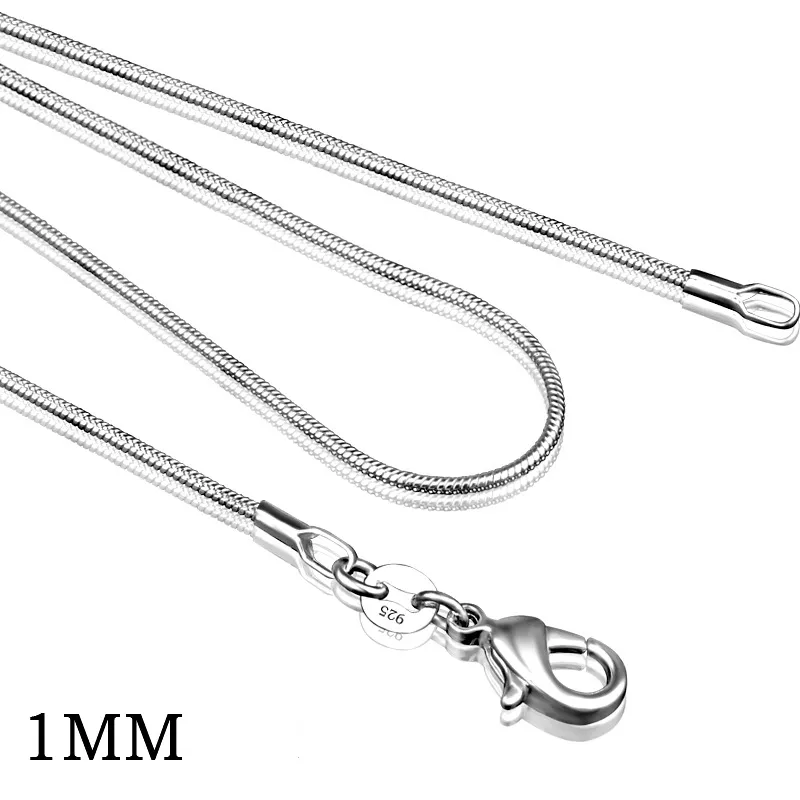 1mm 925 Sterling Silver Smooth Snake Choins Choker Halsband för kvinnors modesmycken i bulk 16 18 20 22 24 tum