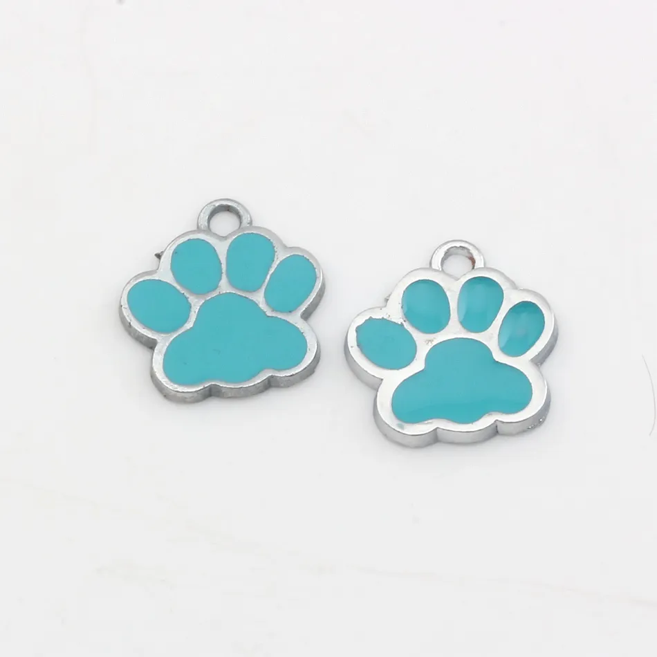 100 SZTUK Mieszany Emalia Cynku Stopu Paw Print Charms Wisiorki Do Biżuterii Dokonywanie Naszyjnik DIY Akcesoria 17x17.5mm 8 Kolor