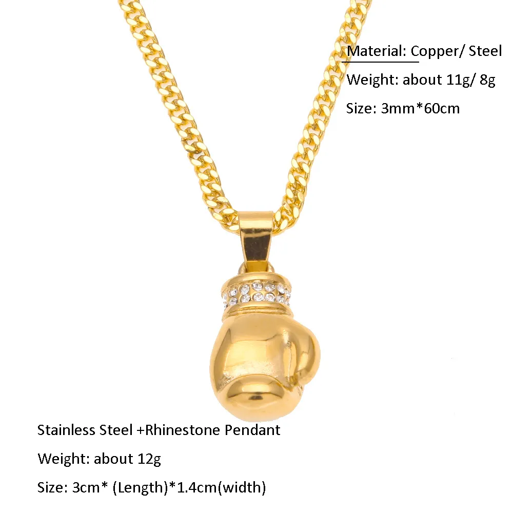 Boxing Glove Diamond Pendant Charm Necklace Sport Boxing Jewelry 316L Stainless SteelGold Color Chain For Men4731894