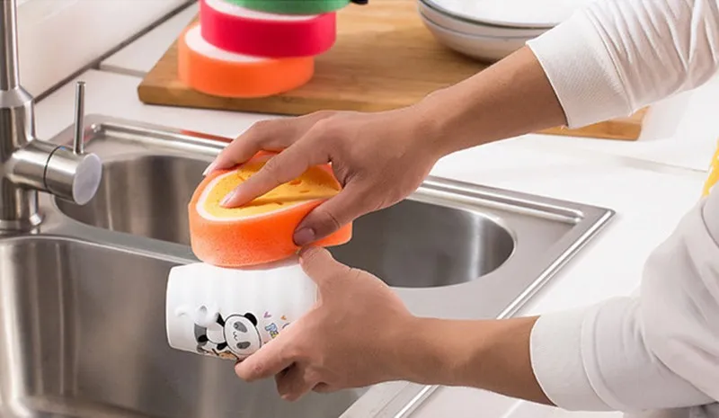 Cute Fruit Shape Microfiber Kitchen Sponge For Washing Scouring Pad Washing Towel Sponges Dishes Clearing Kitchen Tool Cleaning Supplies