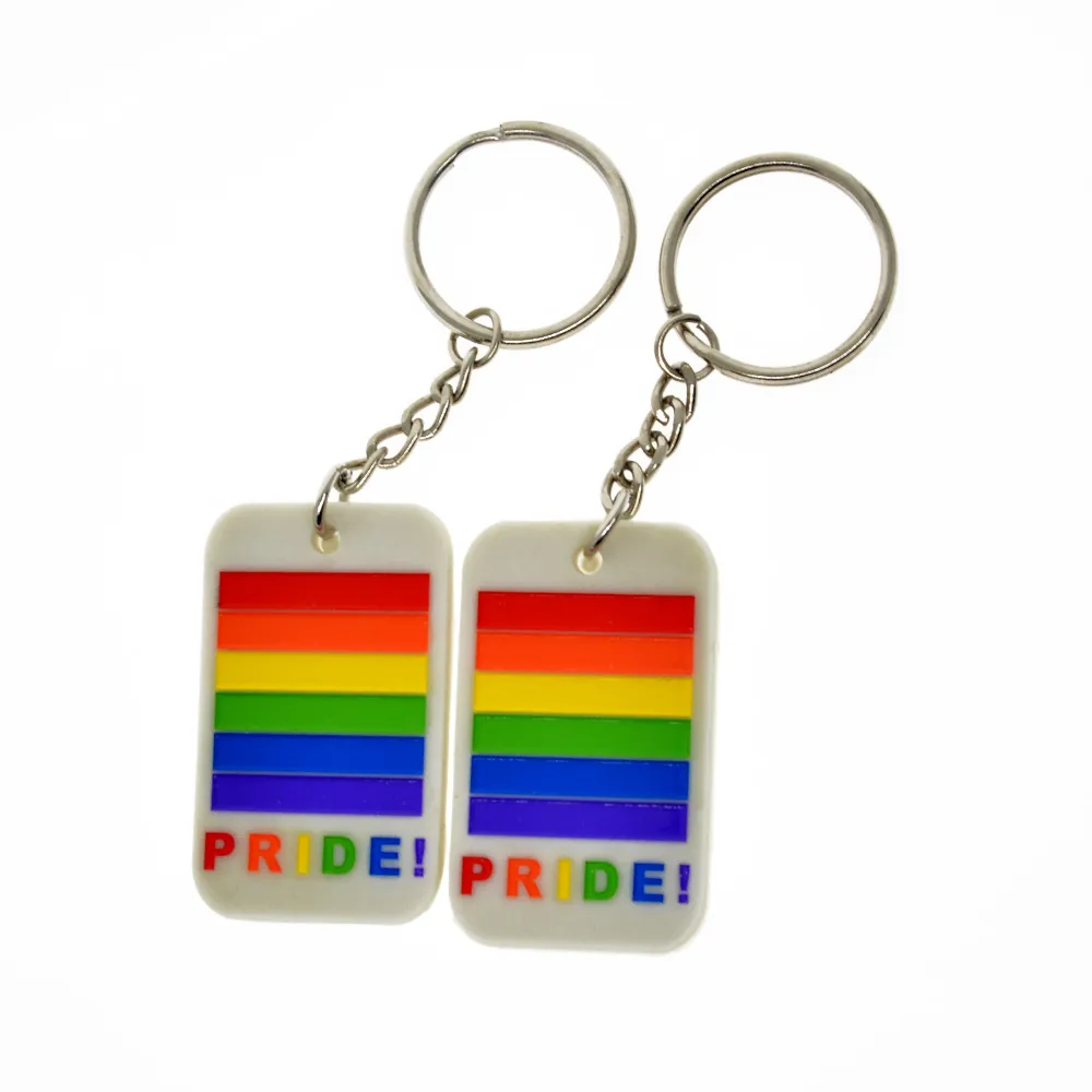 50 Stück Pride-Erkennungsmarke aus Silikonkautschuk, Schlüsselanhänger mit Regenbogen-Tintenfüllung, Logo, modische Dekoration als Werbegeschenk