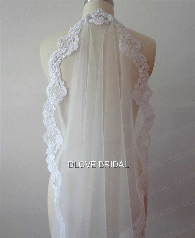 Voile de mariée élégant de 2 mètres de Long, en dentelle appliquée, une couche, accessoire pour cheveux, avec peigne en métal, véritable Po9846176