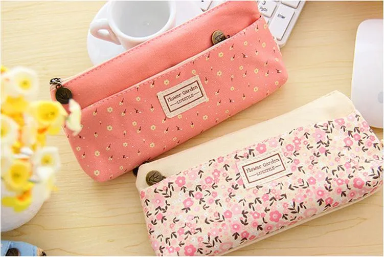 New Fashion Small Floral Pattern Multilayer Fashion Double Zipper Pencil Case Stationery Väskor Pouch Makeup Kit Gratis frakt