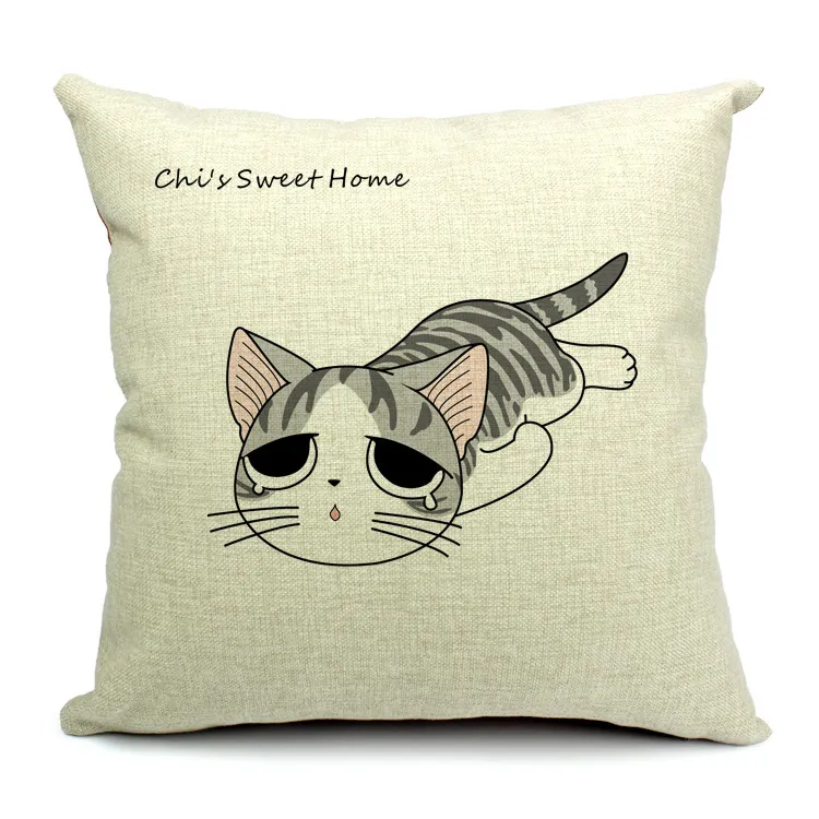 Cat Pillow Cover 9 Styles 45x45cm Cotton Linen Cat Pattern Cushion Cover Thick Throw Pillow Case for Home Office Sofa