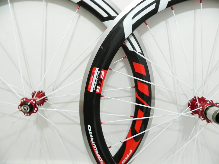 합금 브레이크 표면 FFWD 카본 휠 50mm 클린져로드 자전거 휠셋 카본 알루미늄 휠 빨간색 파워 워리 R13 허브 적색 젖꼭지 흰색 스포크
