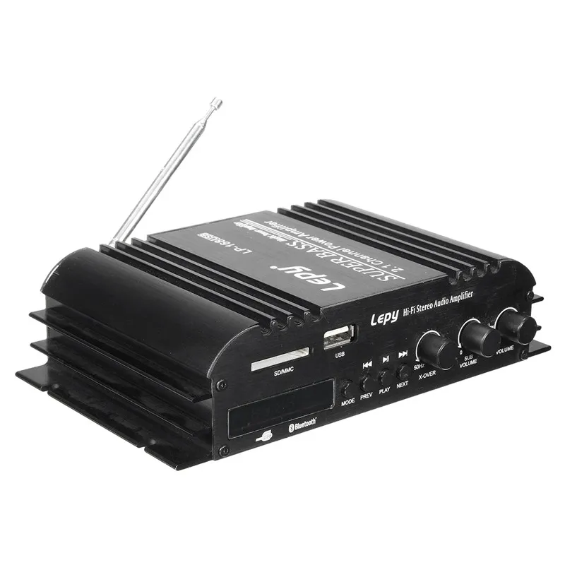 Freeshipping 2 x 40 W amplificatore a 2.1 canali Supporto USB Bluetooth con adattatore di alimentazione 12 V per auto da casa Moto Barca Bus