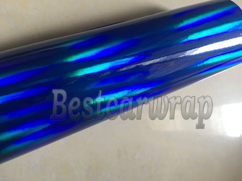 Blå krom holografiska vinylomslag för bilomslag med luftbubbla Free Rainbow Chameleon Chrome Covering Coating 1.52x20m / Roll 5x67ft