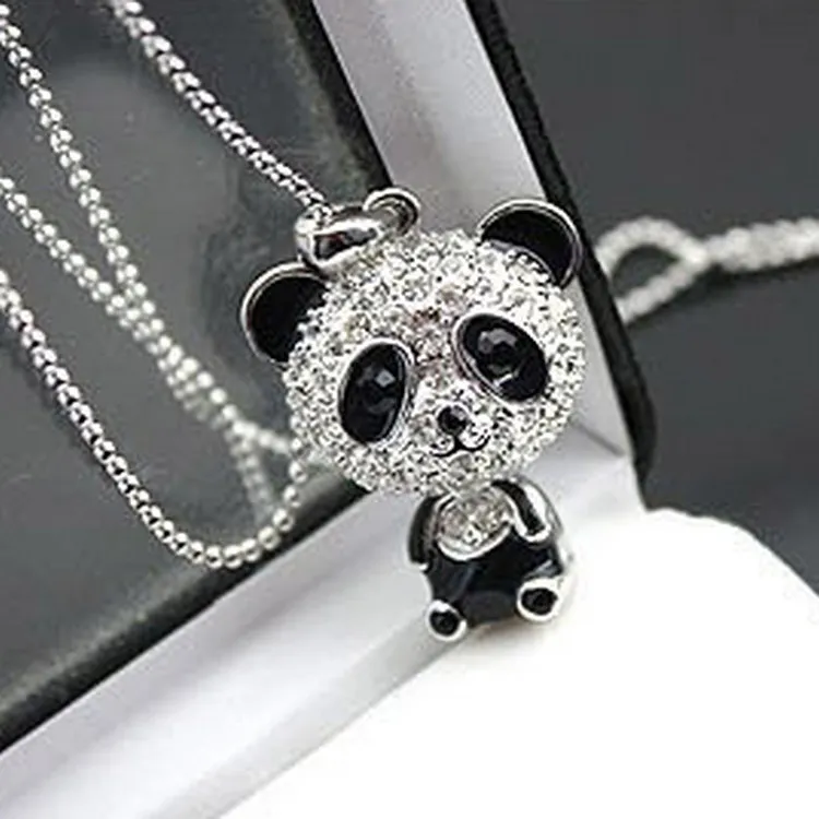 Echt leuk! Glanzende PANDA ketting!! strass super charm ketting sieraden Leuke geweldige groothandel