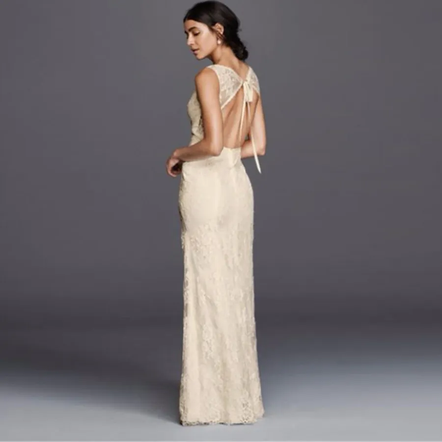 2021 Abito da sposa Vneck in pizzo Flower con Impero Wash Wake Bidal Abiti da sposa in vita su misura.