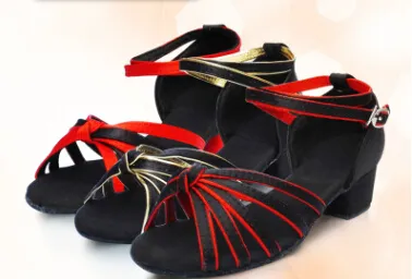 24-40 Roman Sandals 2017 indoor dancing Latin girls Glitter single Salsa Tango dance party black red gold Low Heels women children shoes