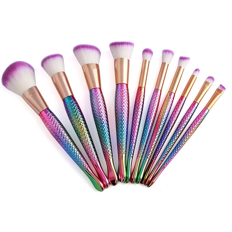 Heta sjöjungfru makeupborstar sätter kosmetikborste 10 ljusa färg spiral skaff 3d färgglada unicorn skruv makeup verktyg dhl