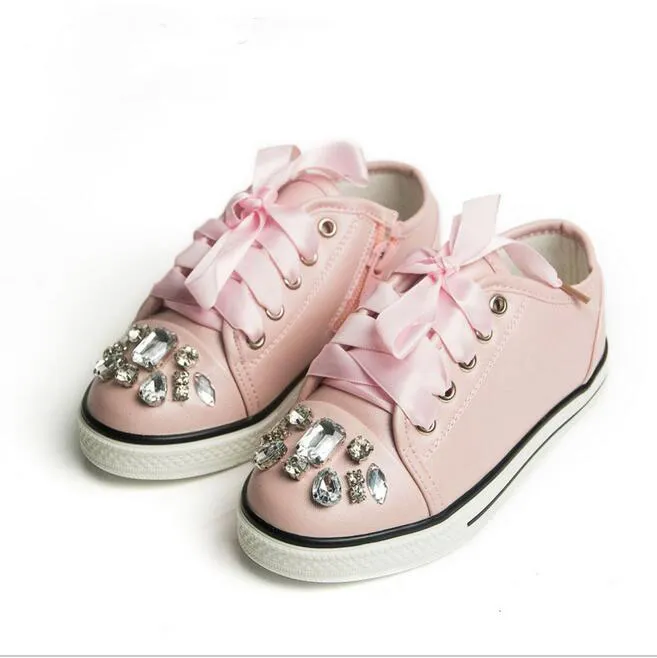 primavera outono branco sneaker menino moda plana crianças pu tênis de couro para meninas princesa sapatos strass