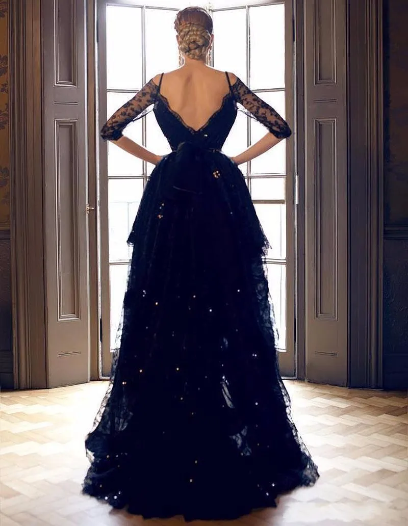 Short Front Long Back Gothic Black Lace Wedding Dress with 3/4 Sleeve Off  the Shoulder V-Neck Bridal Gown from Dhgate A-Line Wedding Dresses - price  90.06