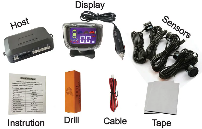 Bezprzewodowy czujnik parkingowy LED Wyświetlacz LCD 4Sensors 22 mm Monitor Ekran odwracający Radar Monitor 12V BIBI Dźwięk PZ306-W PZ312-W PZ314-W275I