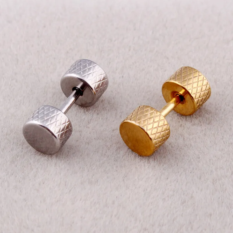 Fashion Hiphop Screw Barbell Ear Stud Silver Black Gold Titanium Steel Dumbbell Tragus Piercing Earrings For Men Women Body Jewelry