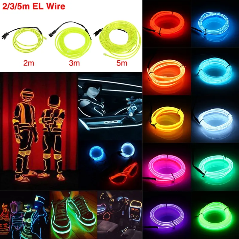 Edison2011 1/2/3/5M Świecące Neon LED Lights El Wire String Strip Line Tube Car Dance Party Dekoracyjne Linia Line Light