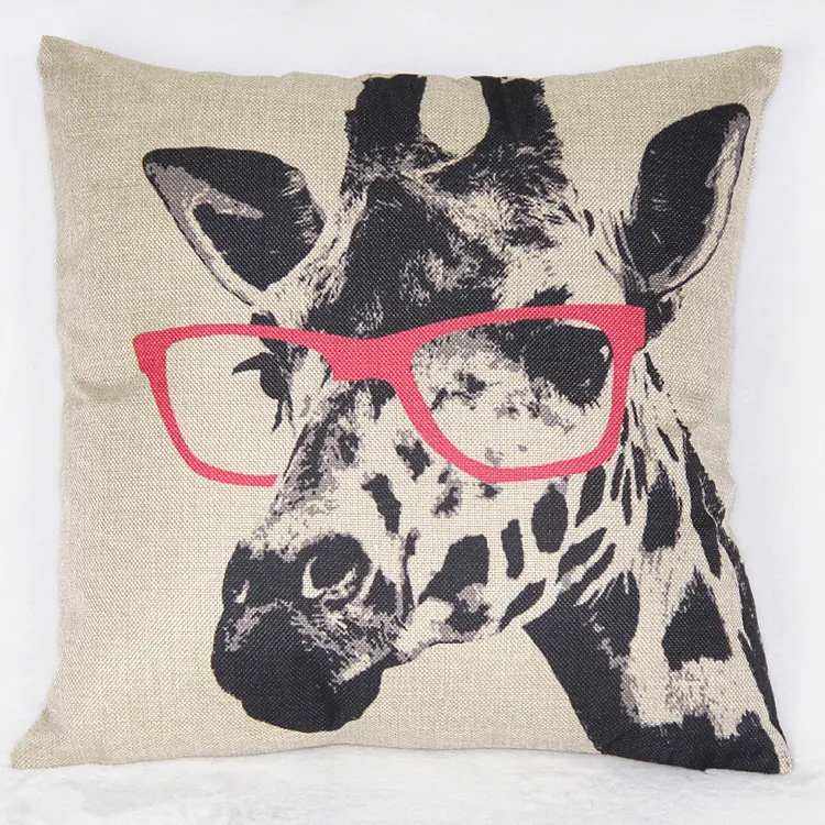 1 piece Manufacturers of synthetic linen glasses giraffe pillow sofa back pillows Composite decorative Cushion Cover case 42x42cm wholesale in stock