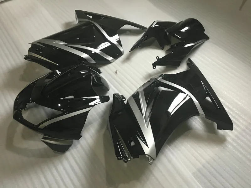 طقم بدن حقن لـ KAWASAKI Ninja ZX250R 08 09 10 12 Bodywork ZX 250R 2008 2012 EX250 طقم خواتم أسود فضي + 7 هدايا