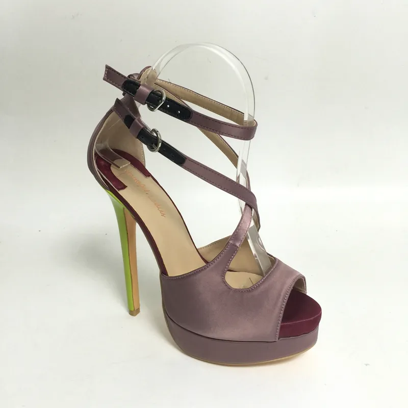 Scarpe da sposa in raso viola polvere Peep Toe Tacchi alti Piattaforma con cinturino a T Tacchi alti Cinturini alla caviglia Tacchi a spillo Scarpe da sposa Taglie forti US4-15