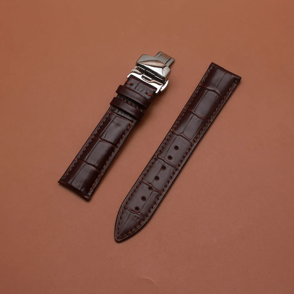 Common Watchbands Genuine Leather Cowhide Watch strap with butterfly buckle silver deployment 14 16 18 19 20 21 22mm fashion accessories new