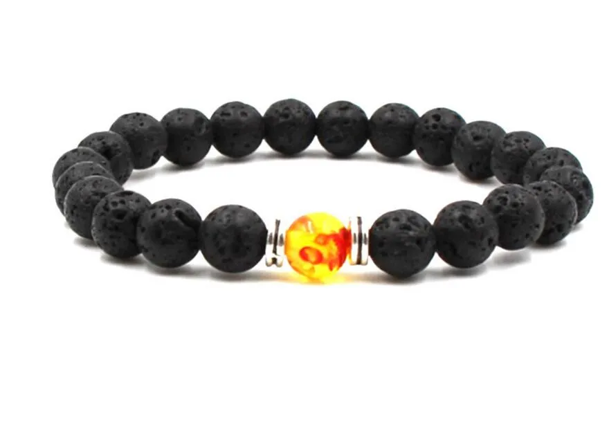 Vulkanstein Unisex Chakra Energy Armband natürliche schwarze Lava -Stein -Armbänder 8mm farbenfrohe Stränge Perlenarmbänder Schmuck Geschenk J1216769