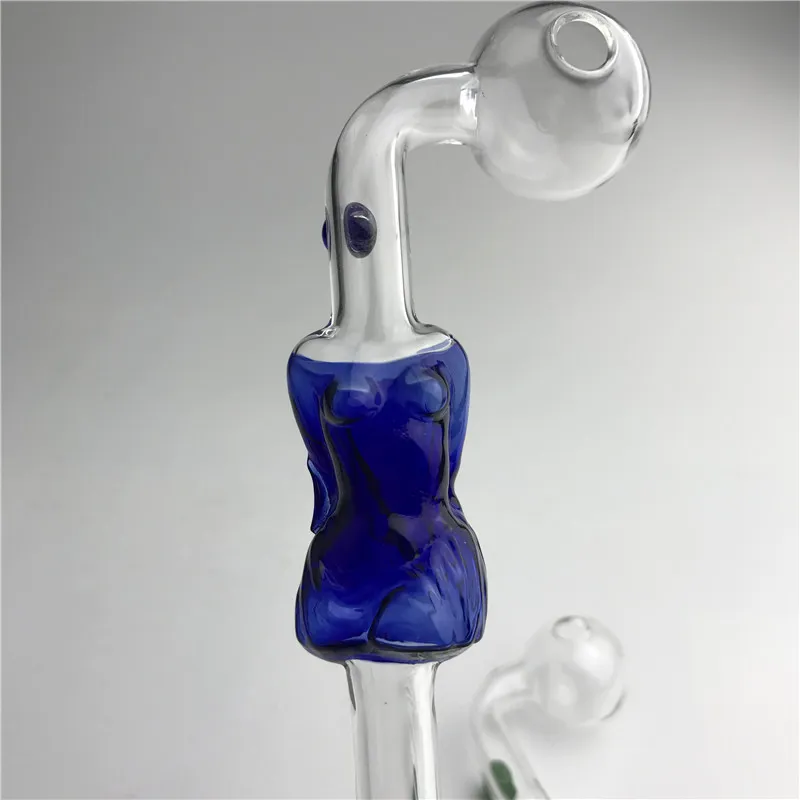 newest glass oil burner pipe blue green girl model thick pyrex glass smoking pipes hand pipe