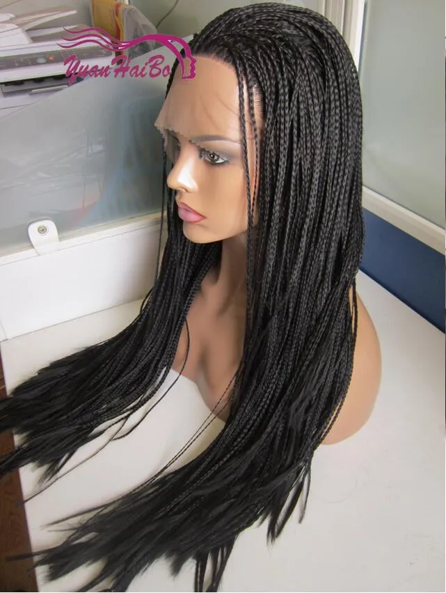 Synthetic hair box braid Lace front Wigs heat resistant full hand braided glueless wig for black women 