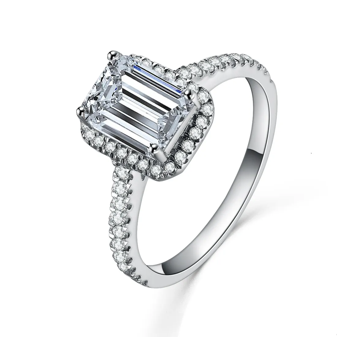 Incroyable bague de fiançailles en diamant synthétique taille émeraude 1 carat véritable bague en argent sterling massif