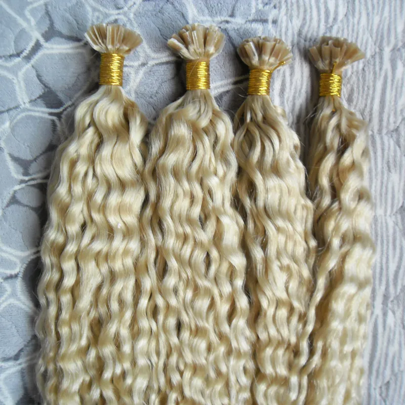 Blonde brazilian hair Kinky Curly U Tip Hair Extensions Human 200g 1gstrand Keratin capsules fusion hair extension51339957854699