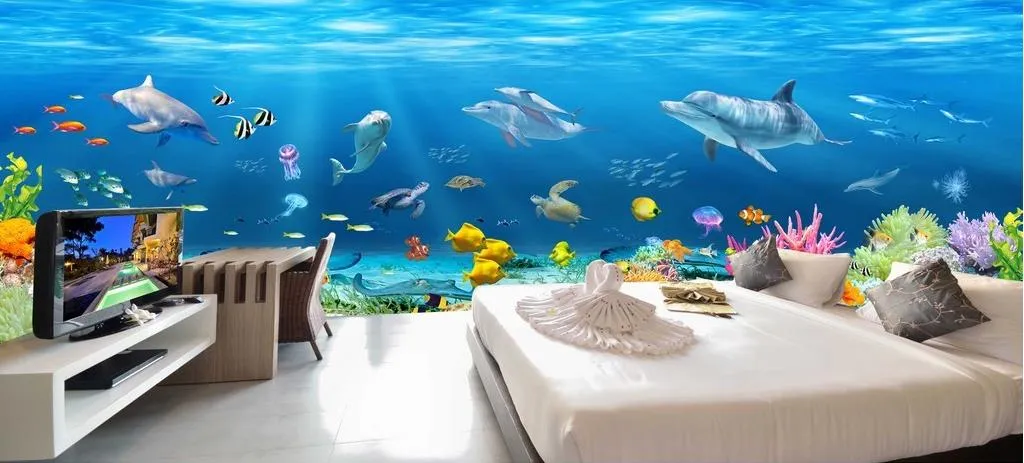 Personalizzato qualsiasi dimensione panoramica del contesto Underwater World 3D parete 3d carta da parati carta da parati 3D la TV sullo sfondo