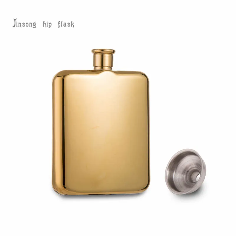 6 oz Gold OR Rose golden Plated Stainless Steel Hip Flask high quality mirror face ,18/8 stainlesss steel logo free engraved