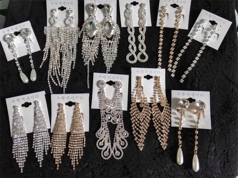 Nieuwe grote oorbellen Luxe Oostenrijk Crystal Clip op Big Long Tassel Oorbellen zonder gat Mix Dangle Knot Groothandel Shine Bling Sieraden DHL