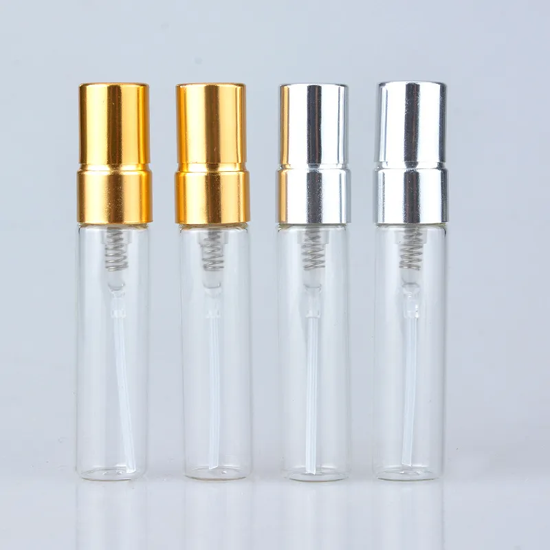 Parfum-Flaschen 5ml 10ml Transparent-Glas-Spray-Flasche leerer klarer nachfüllbarer Parfüm Zerstäuber mit goldener Silberkappe tragbare Probenfläschchen B706