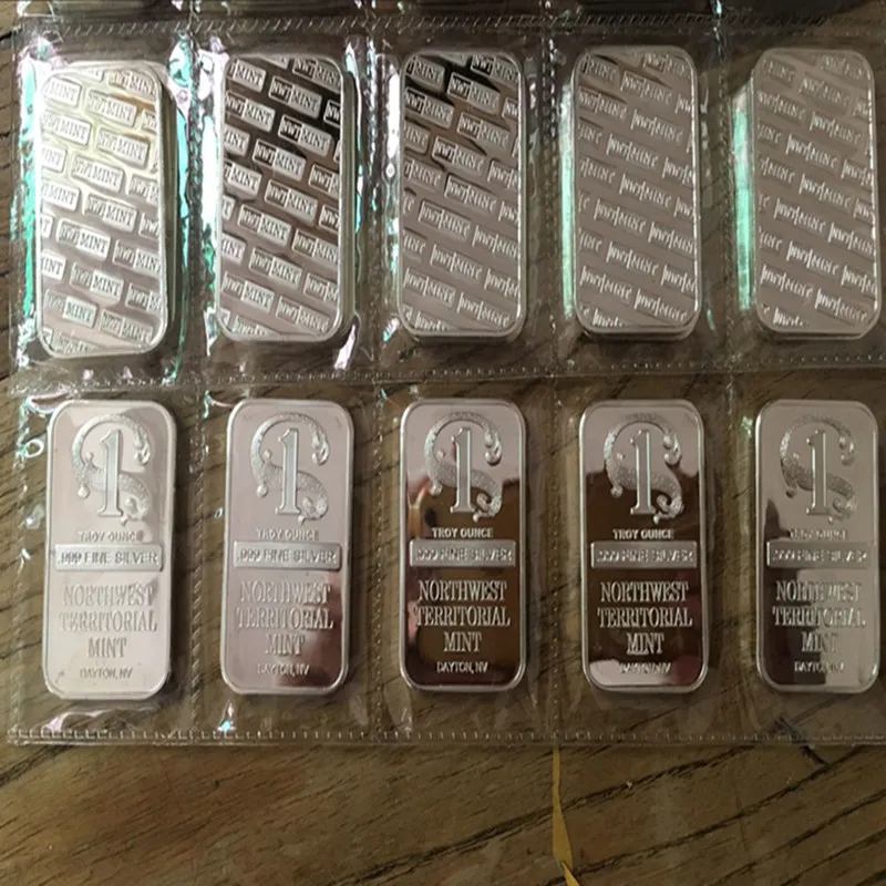 100個のPCSの非磁性1 OZ本銀メッキ北西1 oz Bullion Bar Coin 50 x 28 mm真空プラスチックパッケージコレクタブルデコレーションバー