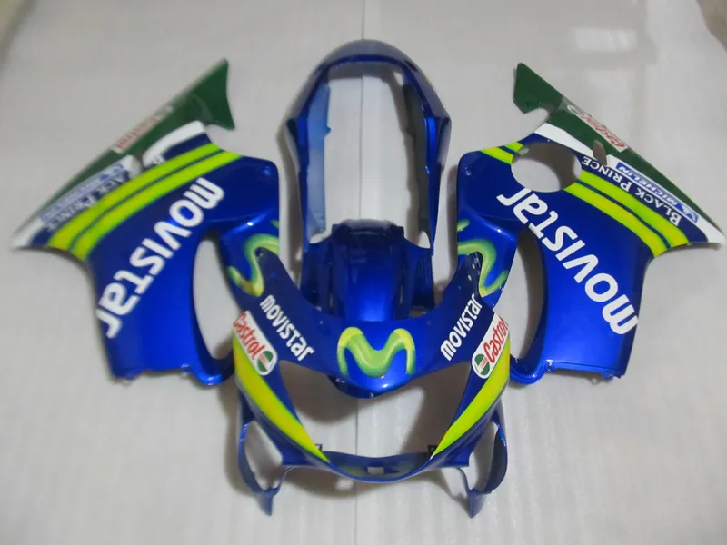 Kit carene personalizzate stampaggio ad iniezione Honda CBR600 F4 1999 2000 carene moto blu verde CBR 600 F4 99 00