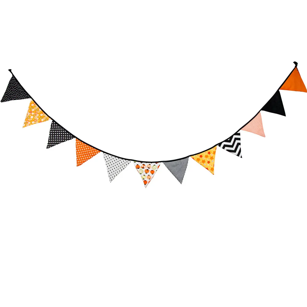 3.2M de 12 drapeaux coton tissu bannières personnalité mariage bruant décor Halloween noir orange Vintage fête bébé douche guirlande décoration