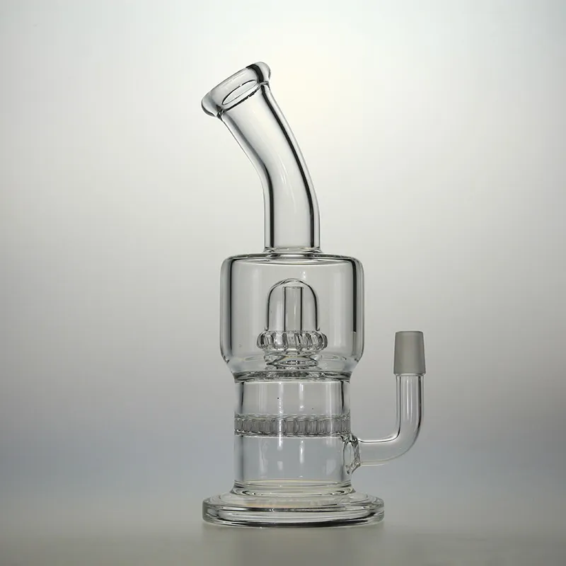 Glas Bongs Vattenrör Borosilikat Klar rak cylinder med matris slits inline PERC Hookahs DAB Rig