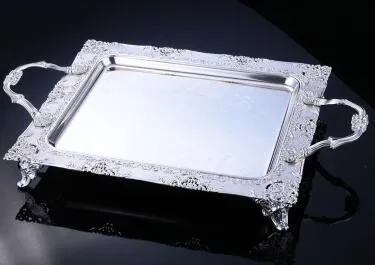 Hotel Cake Serving Tray Rectangle Metal Fruit Plate Food & Dessert Serving Tray Wedding Silver Trays