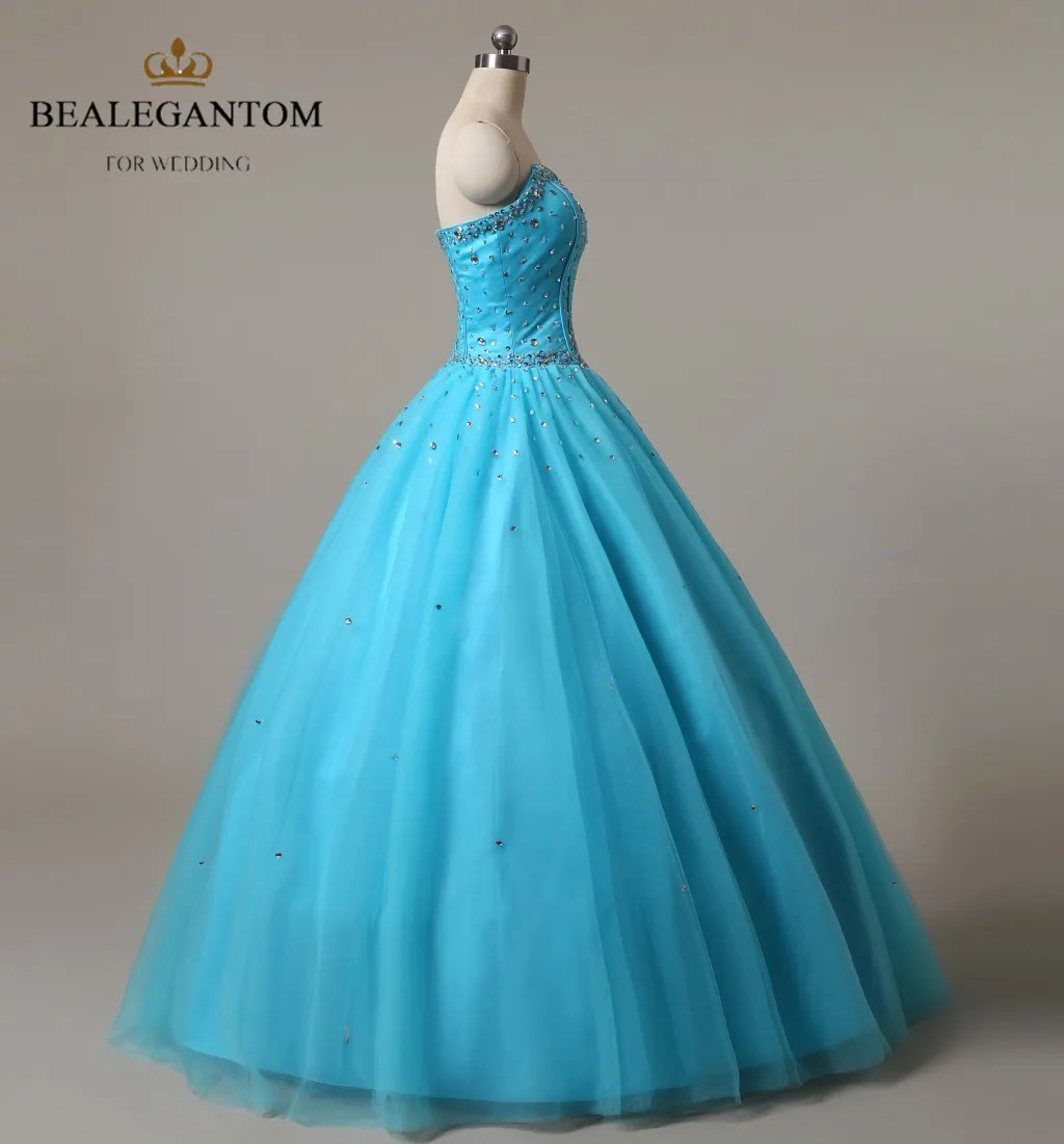 Bealegantom Modne Tanie Suknie Quinceanera 2018 Suknia balowa z koralikami Kryształowa koronki w górę słodkie 16 sukienek w magazynie qa522