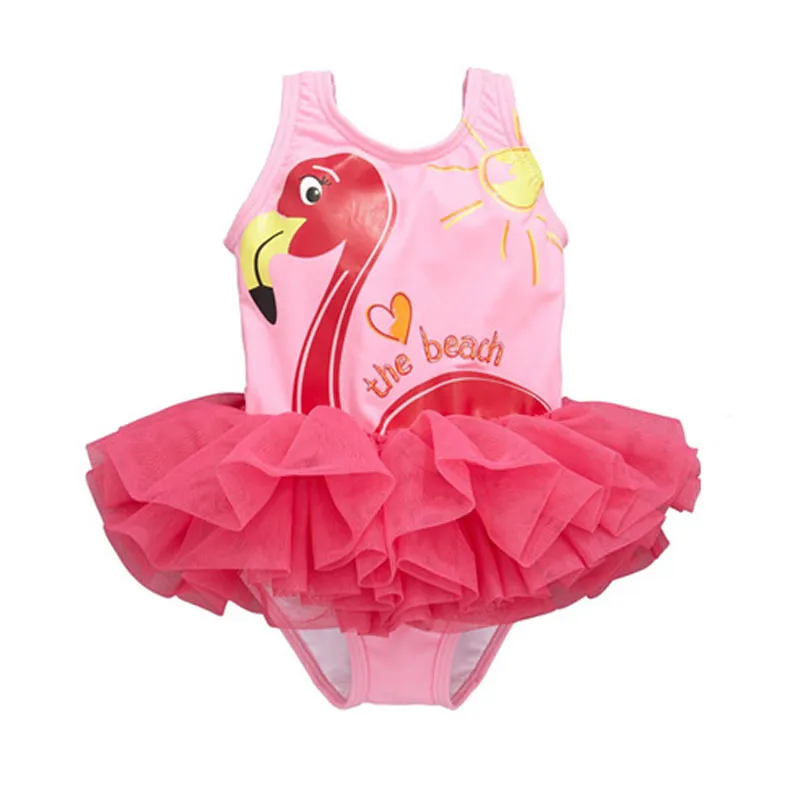플라밍고 아기 소녀 비키니 바닥 원 - 조각 Tutu 공주 드레스 의류 유아 유아 키즈 핑크 수영복 어린이 목욕