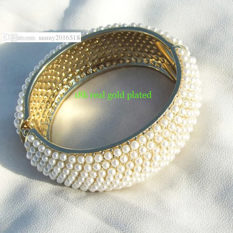 Дизайнерское качество роскошные жемчужные браслеты весна широкий манжеты браслет 18k золотой сплав из бисера для женщин свадебные свадебные браслеты ювелирные изделия