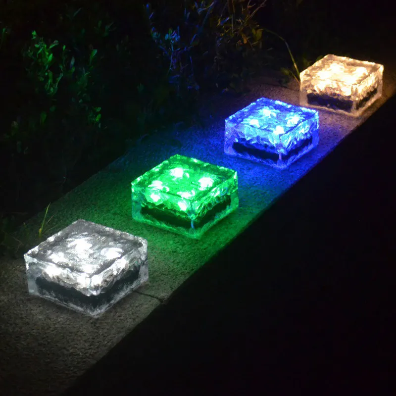 led solaire jardin lumière crème glacée verre forme carrée blanc, chaud, bleu, vert couleur souterrain étanche pelouse lampe