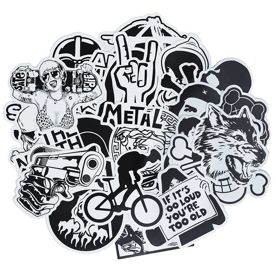 Random black and white punk anime stickers home decor sticker on luggage motor bike skateboard wall decals stickers for kids