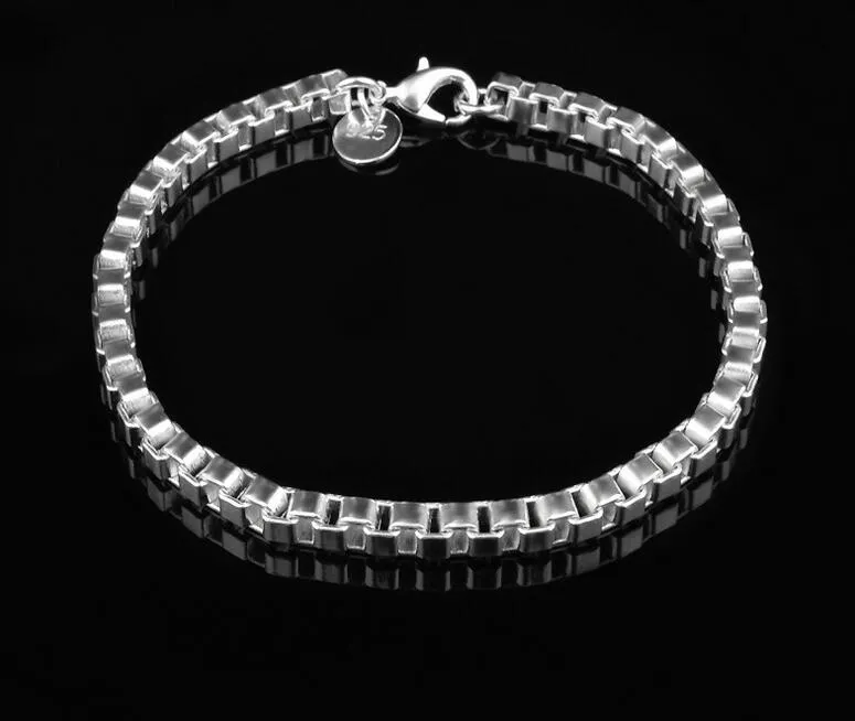 2017 Best-selling Men's Classic box bracelet 925 silver bracelet silver jewelry 19CM * 4MM 