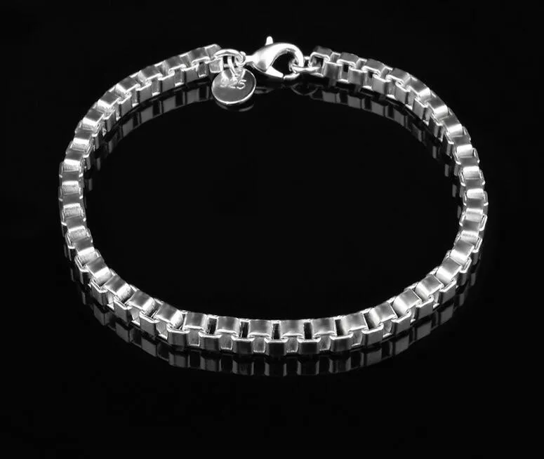 2017 Bästsäljande Mäns Classic Box Armband 925 Silver Armband Silver Smycken 19cm * 4mm / Gratis frakt