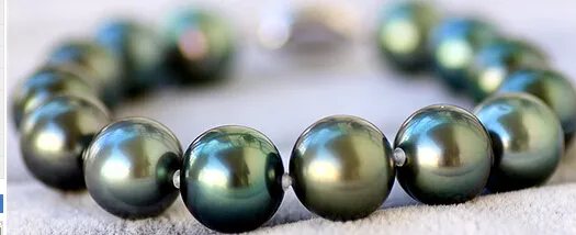 Bijoux en perles fines paon de Tahiti vert bracelet perle noire du sud perles d'eau de mer 10-11mm 7-8 pôle de lumière très fort sli214z