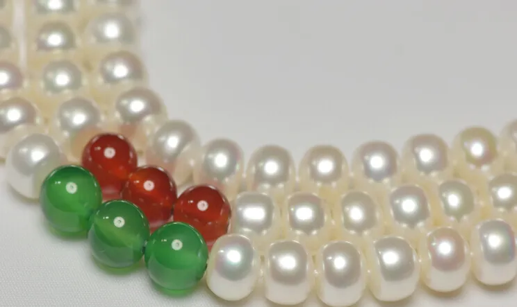genuine fine jewellery 8mm jade&white pearls 3unite necklace 17&18&19inxches2859
