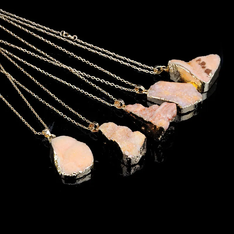 FNatural Stone Necklace 불규칙한 Druzy Stones 목걸이 펜던트 Women Necklaces 패션 주얼리 휴일 선물 7 색