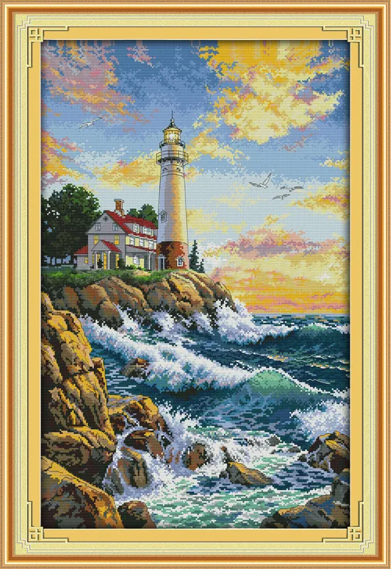 The Lighthouse Sea Scenery Europe Style Cross Stitlework Set Kit Kit dipinti conti stampati su tela DMC 14C1706469