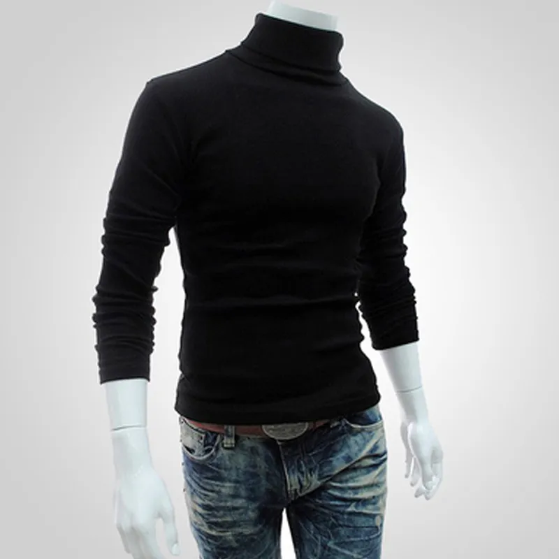 Men's Sweaters Men Bottoming Tops Fall Slim Warm Autumn Turtleneck Black Pullovers Clothing for Man Cotton Knitted Sweater Male